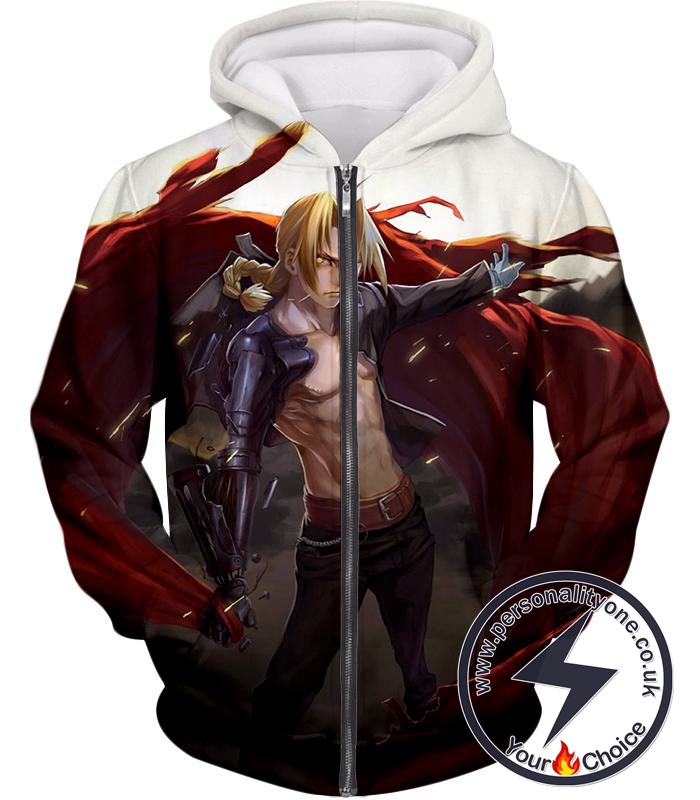 Fullmetal Alchemist Fullmetal Alchemist Edward Elrich Cool Anime Pose Zip Up Hoodie